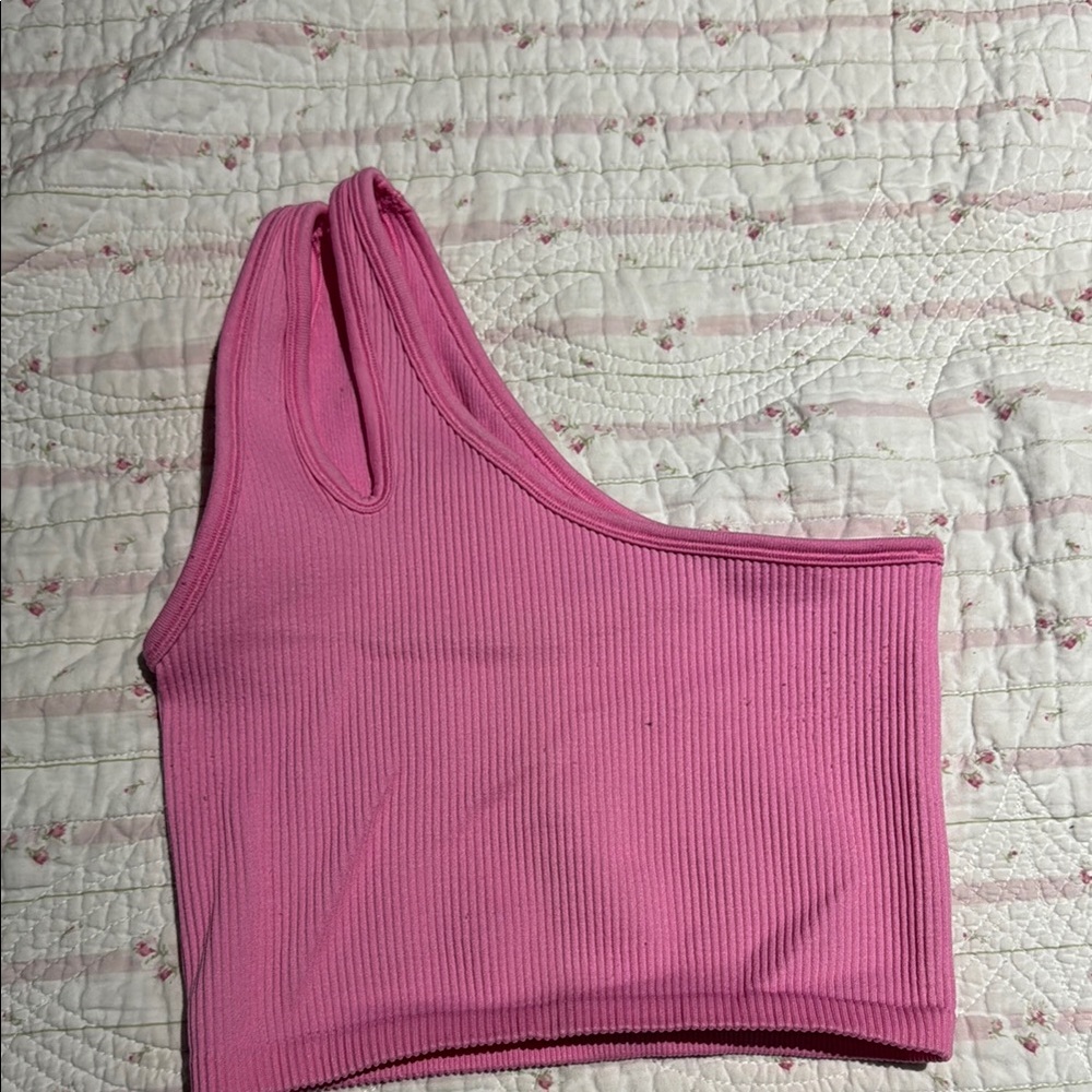 Pink One Shoulder Ribbed Crop Top
